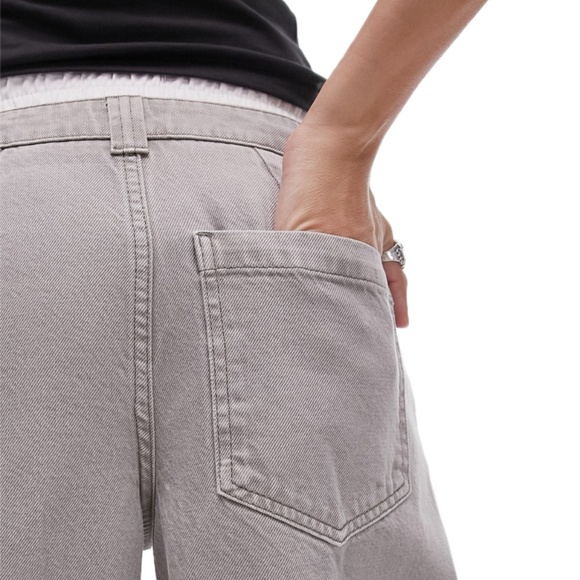 Topshop Boxer Waistband Cotton-Blend Wide-Leg Denim Pants (Grey/White) - Picture 5 of 16